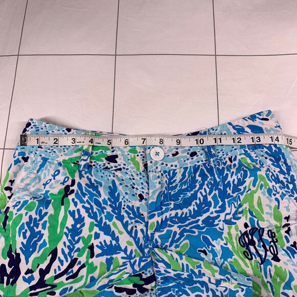 Lilly Pulitzer Shorts Womens 0 Blue Green Let’s Cha Cha Preppy Sea Monogram - Picture 7 of 12